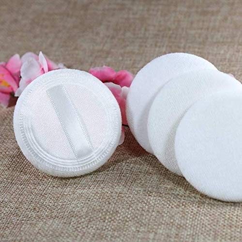 [Australia] - DNHCLL 5PCS 60mm Makeup Powder Pads, White Talcum Powder Satin Ribbon Single-side Pure Cotton Powder Puff Baby Powder Puff, Cotton Powder Puff for Face Makeup 