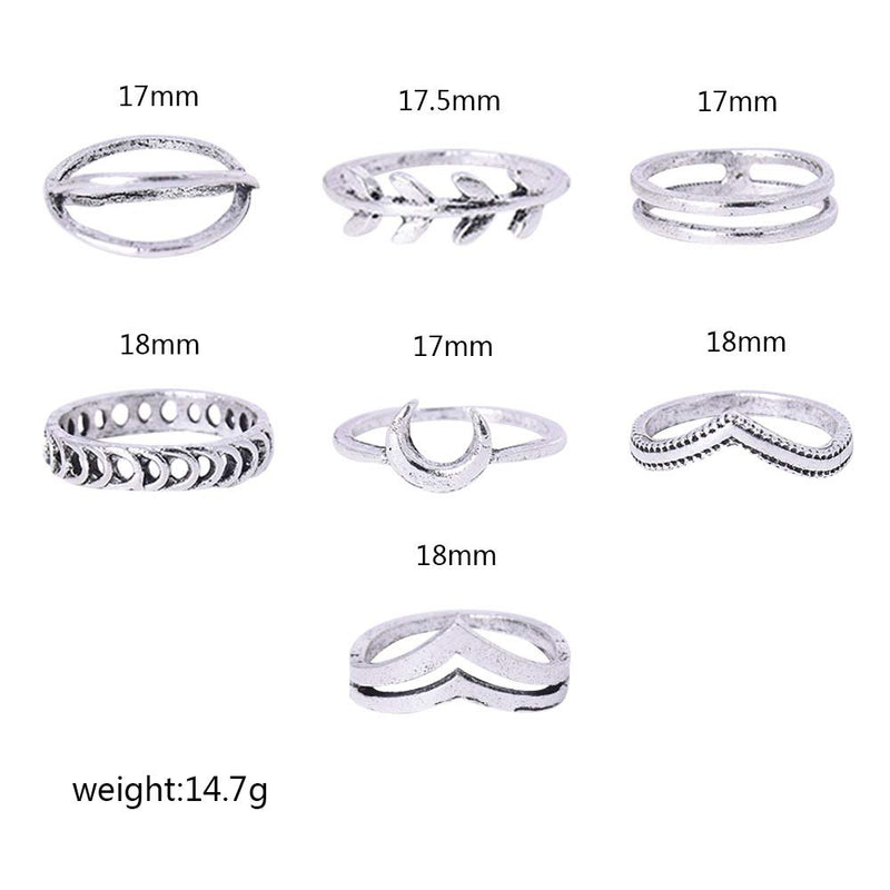 [Australia] - CSIYANJRY99 Boho Silver Star Moon Knuckle Ring Set for Women Teen Girls,Vintage Crystal Stackable Midi Finger Rings A:7pcs silver 