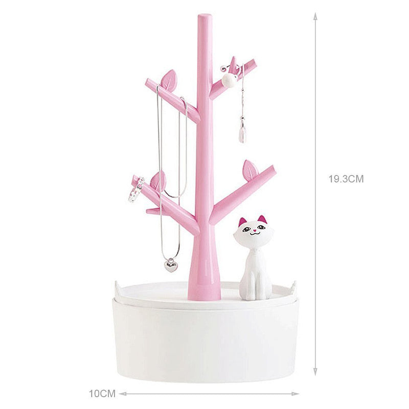 [Australia] - Fantasee Jewelry Holder Organizer Cat & Tree Jewelry Necklace Earring Bracelet Hair Tie Holder Organizer Premium ABS Material Eco-Friendly for Little Young Girl (Pink) Pink 