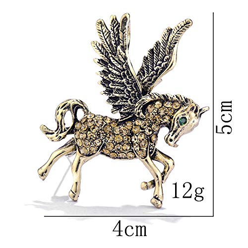 [Australia] - Flying Horse Brooches Pin for Women Unicorn Rhinestone Vintage Enamel Pin Gifts Horse Lapel Men's Animal Big Brooch Jewelry Antique gold 