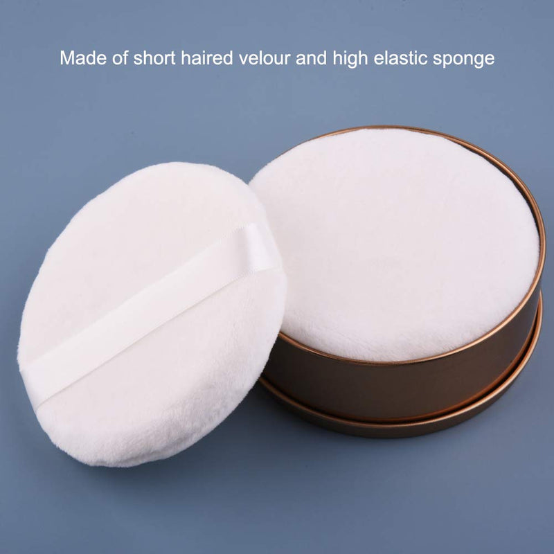 [Australia] - WXJ13 3 Pack 4.12 Inch Large Powder Puff with Metal Powder Box, Smooth Soft Puff with Ribbon Band Handle for Body Loose Powder 