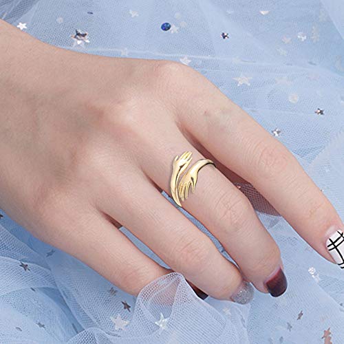 [Australia] - Angel's Draw Home Stainless Steel Hug Ring for Women Girls,Silver Hugging Open Ring for Gift, Open Promise Ring Jewelry Hug Hands Mens Rings gold hug love ring for couple Adjustable 
