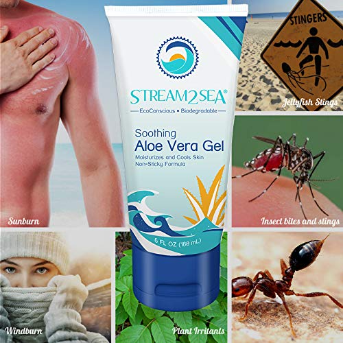 [Australia] - Stream2Sea Soothing Aloe Vera Gel - All Natural Underwater Sting and Sunburn Relief - After Sun Care for Face and Body Easy to Absorb Hydration Moisturizing Formula, 6 oz 