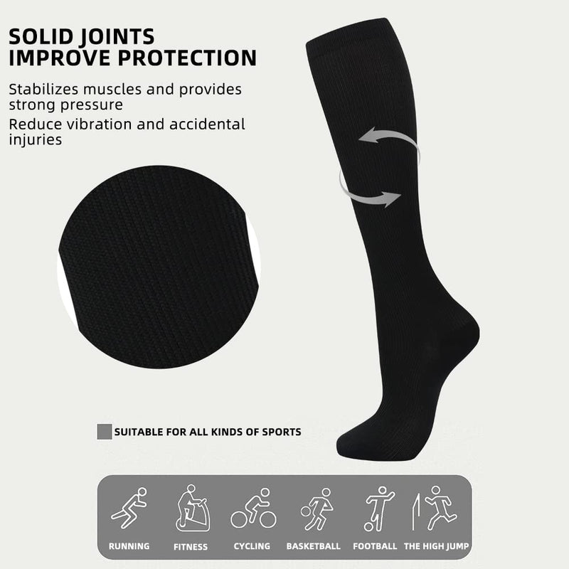 [Australia] - Compression Socks（7 Pair) for Women & Men Circulation 20-30mmhg Knee High Sock is Best Support for Athletic Running,Cycling L-XL Black 