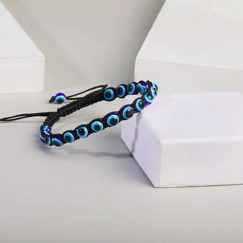 [Australia] - SUMMER LOVE Evil Eye Bead Bracelets Hand-Woven Ojo Turco Lucky Kabbalah Protection Nazar Amulet Bracelet Anklet for Women Kids Men black set 