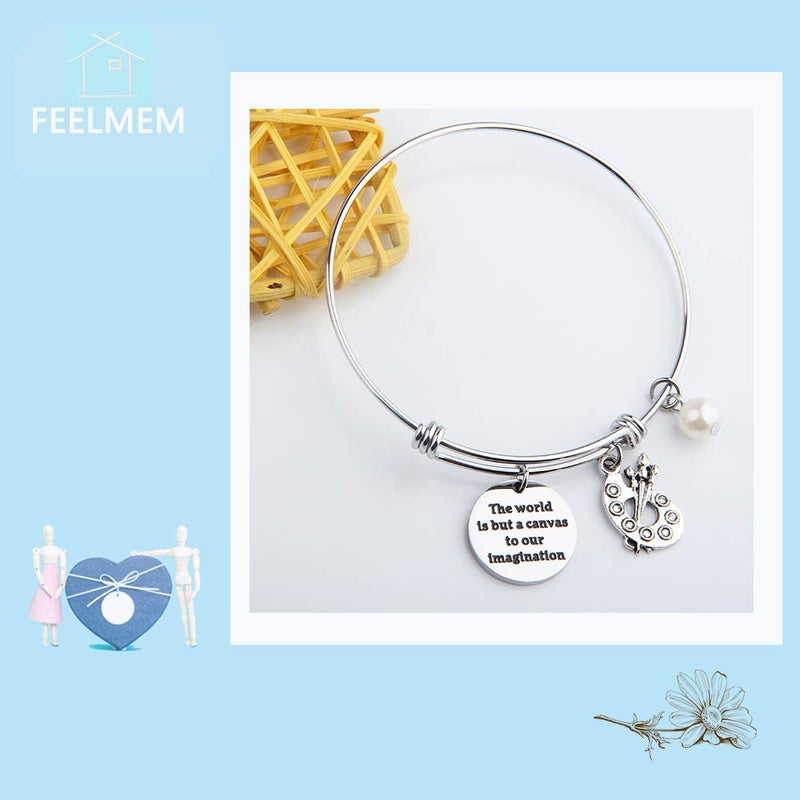 [Australia] - FEELMEM Artist Keychain Painter Gift The World is But A Canvas to Our Imagination Keychain with Paint Palette Charm Paint Jewelry Gift for Artist Bangle Bracelet 