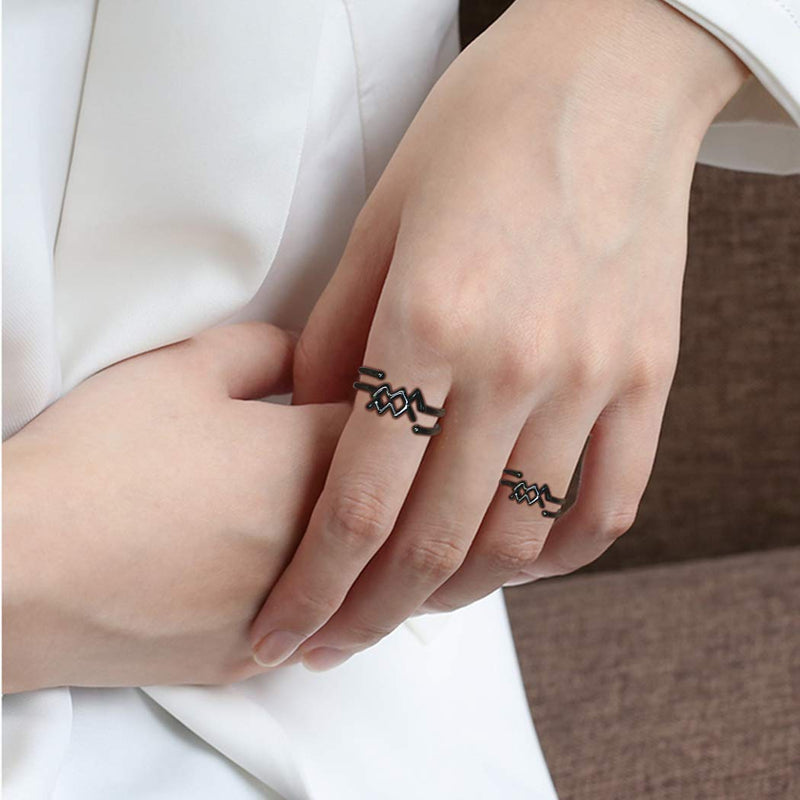 [Australia] - Besilver Women Adjustable Zodiac Ring Celestial Open Ring 925 Sterling Silver 18K Gold Plated 12 Constellation Double Band Statement Ring Girls Horoscop Astrology Birthday Jewelry Aquarius black tone 