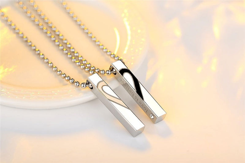 [Australia] - Uloveido Titanium Square Vertical Bar Pendant Chain Mathing Initial Necklace for Couples Engraved Love is Believe, Birthday Gift Ideas for Him and Her KS797 