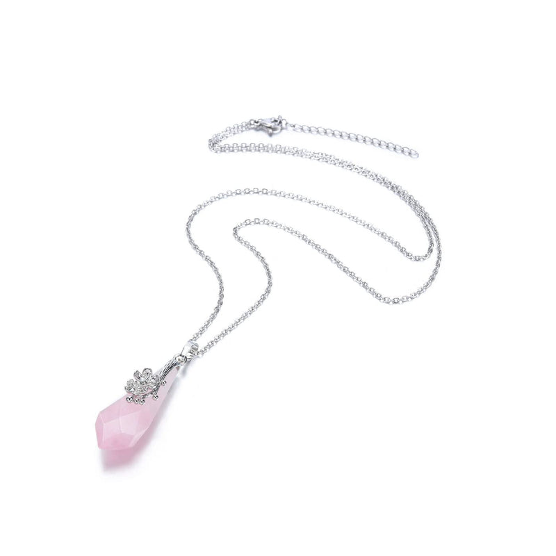 [Australia] - JOVIVI Rose Quartz Healing Crystal Stone Necklace Women Flower Wrap Natural Gemstone Crystal Facted Pointed Reiki Chakra Pendant Necklace Jewellery Gift 