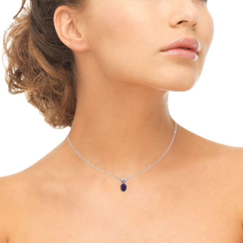 [Australia] - Sterling Silver 8x6mm Oval-Cut Solitaire Pendant Necklace Made with Swarovski Crystals Purple 