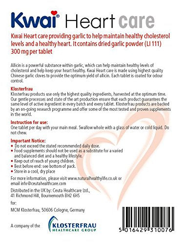 [Australia] - Kwai Heartcare Garlic | Vitamin B1 Contributes to a normal heart function | Helps maintain a healthy cholesterol levels | Helps maintain a healthy heart | Allicin yield 1800 micrograms per tablet | 300mg | 100 tablets 