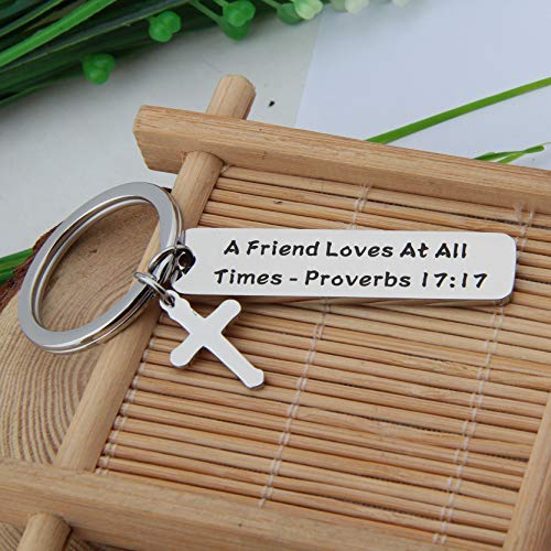 [Australia] - FEELMEM Best Friend Keychain BFF Gift A Friend Loves at All Times Proverbs 17:17 Keychain Religious Friend Gift Chirstian Jewelry Friendship Keyring Gift 