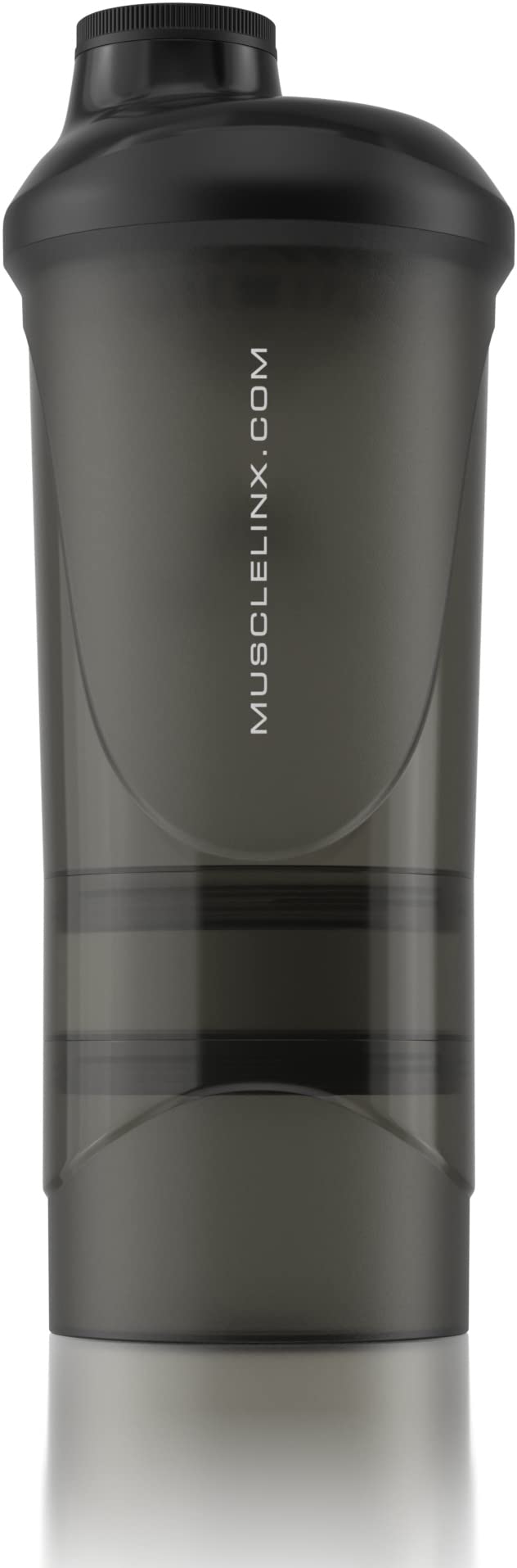 [Australia] - Black Protein Shaker Plus Storage Screw top 100% Leak Proof Drinks Bottle 500ml to 700ml by Musclelinx Black Transparent Plus Storage 