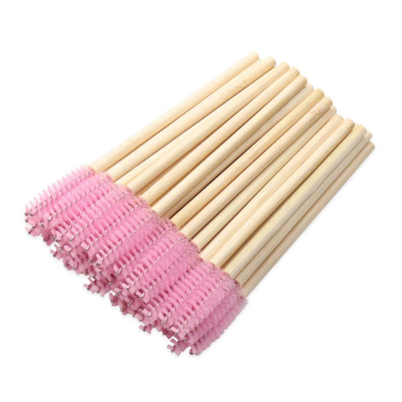 [Australia] - 100 PCS Pink Bamboo Eyelash Brushes Mascara Wands Eye Lash Eyebrow Applicator Cosmetic Makeup Brush Tool Kits 