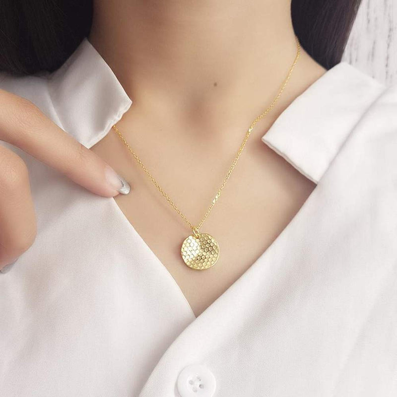 [Australia] - Bee Gold Coin Honeycomb Pendant Choker Necklace for Women Teen Girls S925 Sterling Silver Dainty Crystal CZ Diamond Queen Bee Bumble Bee Hive BFF Necklace Long Chain Cute Animal Charm Jewelry Gift 