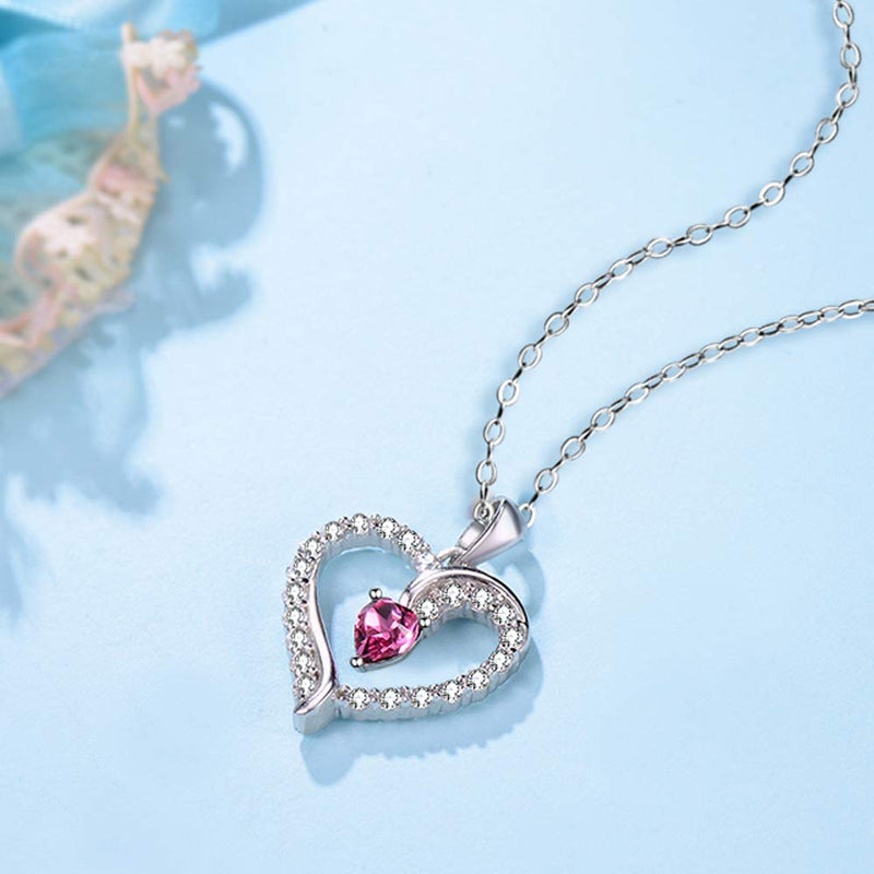 [Australia] - Birthday Gifts Love Heart Pink Tourmaline Necklace for Women Mom I Love You Jewelry for Wife Anniversary Sterling Silver 20" Chain 