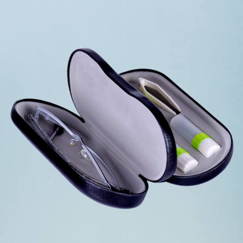 [Australia] - Lens Case and Glasses Case with Built-in Mirror, Tweezer and Solution Bottle - 2-in-1 Eyeglass and Lens Case Double Layer Portable Lens Box for Home Travel Black 