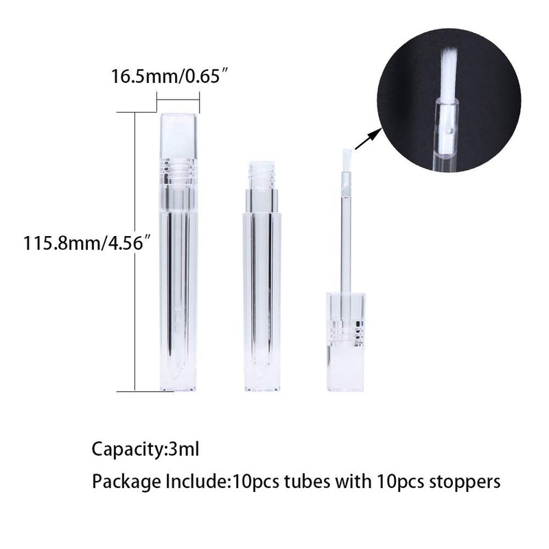 [Australia] - 10 Pieces Square Lip Gloss Tubes with Wand, 3ml Transparent Empty Lip Gloss Containers, Full Clear Lipgloss Balm Bottles with Rubber Inserts for DIY Lip Gloss, Lip Balm (Square Crystal) 