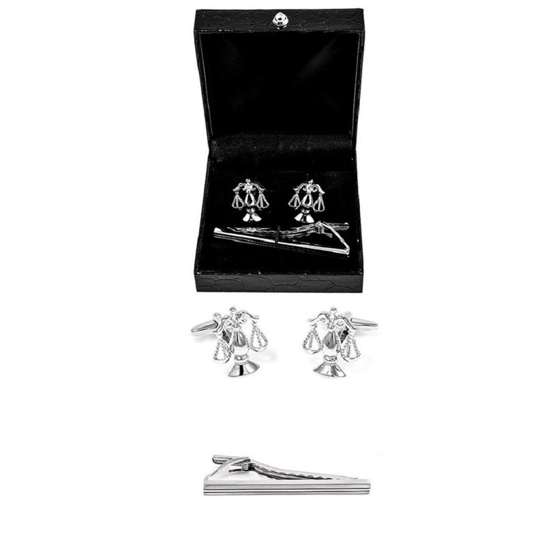 [Australia] - MRCUFF Scales of Justice Attorney Lawyer Judge Law Pair of Cufflinks and Tie Bar Clip with a Presentation Gift Box 