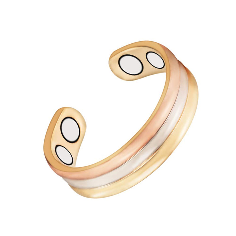 [Australia] - EnerMagiX Tri Tone Pure Copper Rings, Magnetic Rings for Women with 4 Magnets, Fashion Jewelry for Ladies 