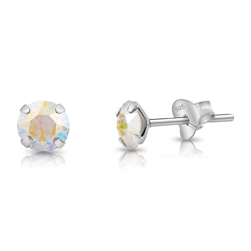 [Australia] - DTPSilver - 925 Sterling Silver * SMALL * Round Stud Earrings made with Glittering Crystals from Swarovski® Elements - Diameter: 5 mm - Many Colours to choose from Aurore Borealis 