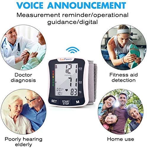 [Australia] - LotFancy Wrist Blood Pressure Monitor, Talking BP Machine with Voice Broadcast, Cuff (5.3"-8.5"), 2 User, 120 Reading Memory, Automatic Digital BP Gauge, Large LCD Display 