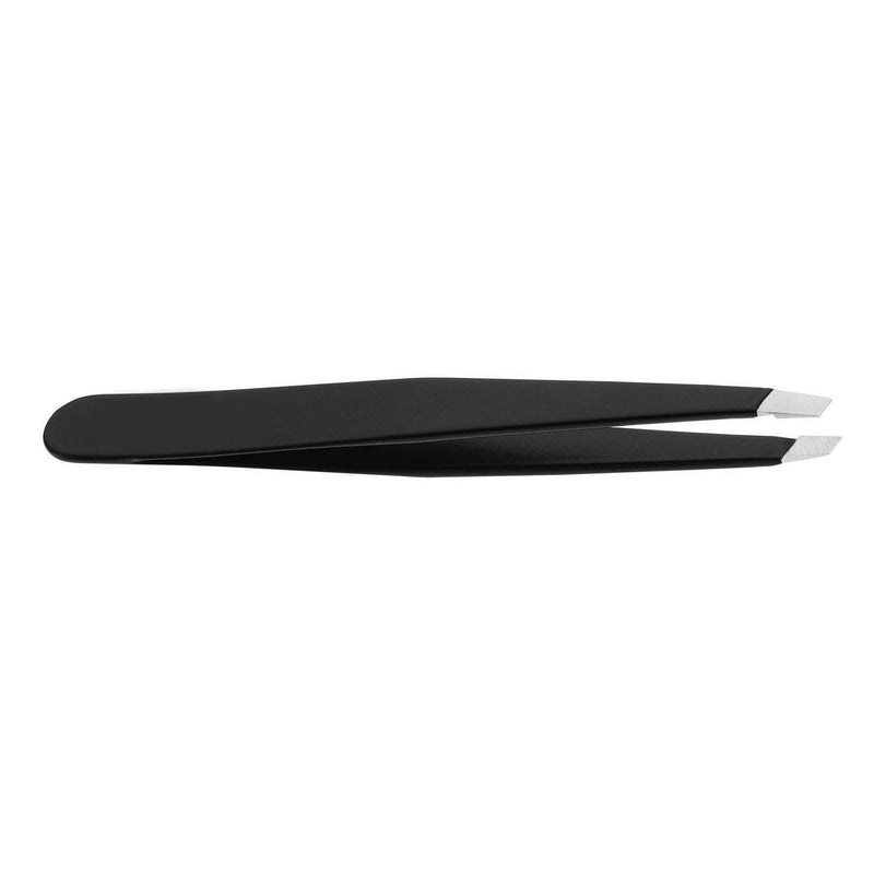 [Australia] - Eyebrow Tweezers Stainless Steel Facial Hair Removal Tweezers in Black Matte with Slanted Tip for Easy Plucking by AURAY 