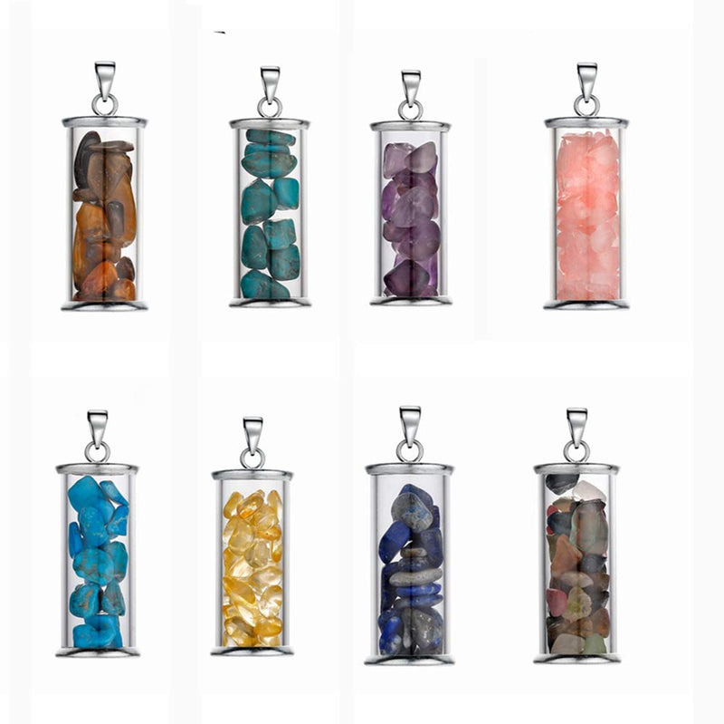 [Australia] - JUNHAN Chakra Healing Crystal Wishing Bottle Pendants Necklace for Womens Girls Tumbled Rock Wicca Tumble Stone Wish Reiki Energy Pendant Jewelry Amethyst 