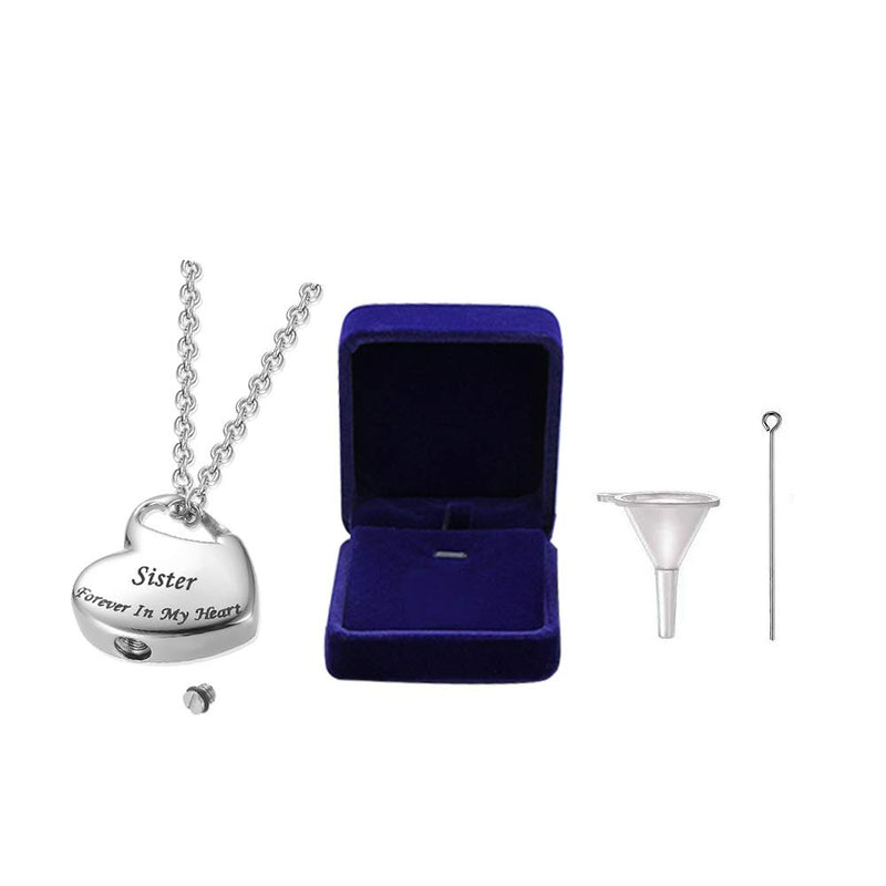 [Australia] - GISUNYE Cremation Urn Necklace for Ashes Urn Jewelry,Forever in My Heart Carved Locket Stainless Steel Keepsake Waterproof Memorial Pendant for mom & dad with Filling Kit (Sister)… 