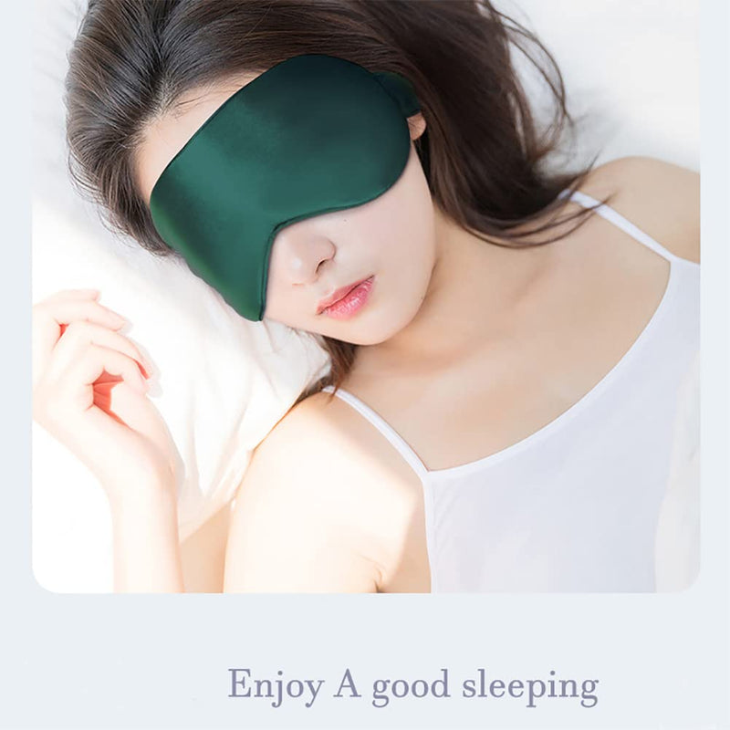 [Australia] - ECHOLLY Sleep Eye Mask-Perfect Light Blockout Comfort Soft Eye Mask for Women Men-100% Silk Eye Mask 2 Pairs of Ear Plugs Eye Mask for Sleeping with Pouch for Travelling(Green) Blackish Green 