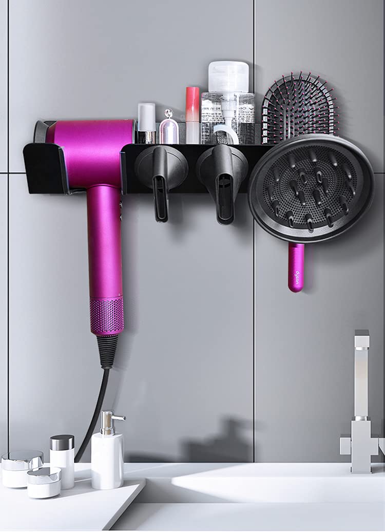 [Australia] - Hosoncovy Hairdryer Wall Mount Holder Stand Blow Dryer Rack Hook Organizer for Dyson Supersonic Hair Dryer (Black) Black 