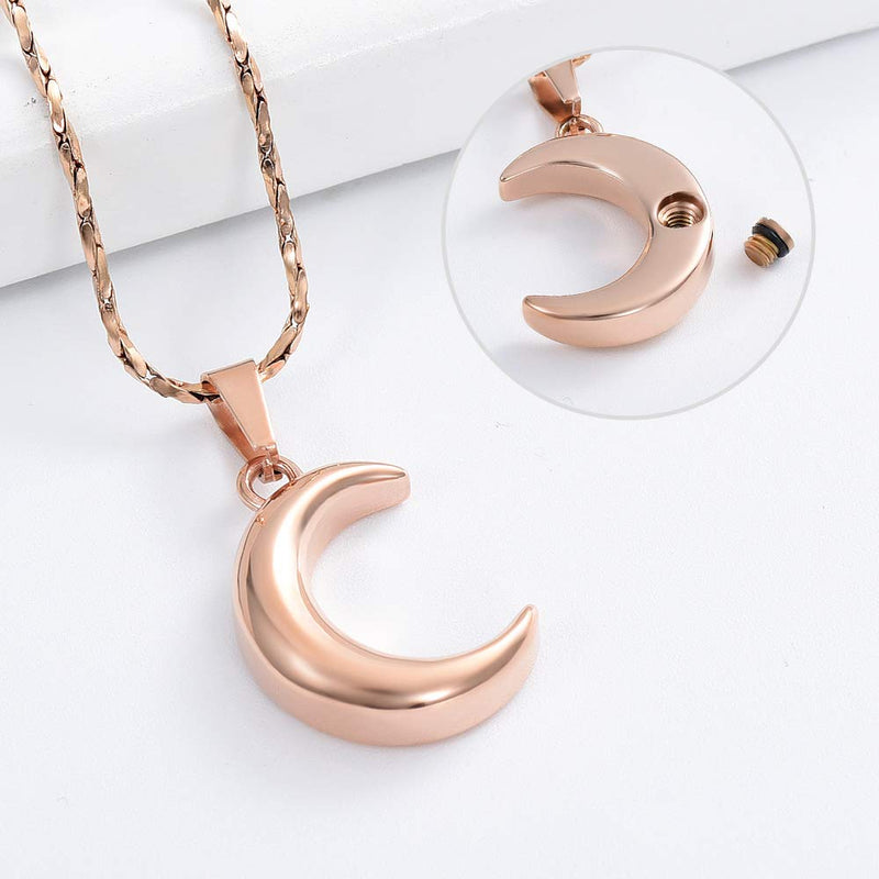 [Australia] - Imrsanl Cremation Jewelry for Ashes Moon Urn Necklace Stainless Steel Memorial Lockets Keepsakes Jewelry for Ashes Pendant - Fill kit Rose Gold 