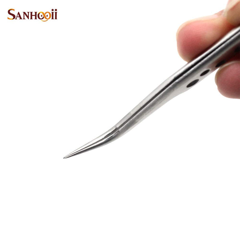 [Australia] - Sanhooii 4-Piece Tweezers Set Anti-Static Stainless Steel Precision ESD Tweezers 2 Straight 2 Curved for Tools for Electronics Jewellery Making Industry Grip Silver 