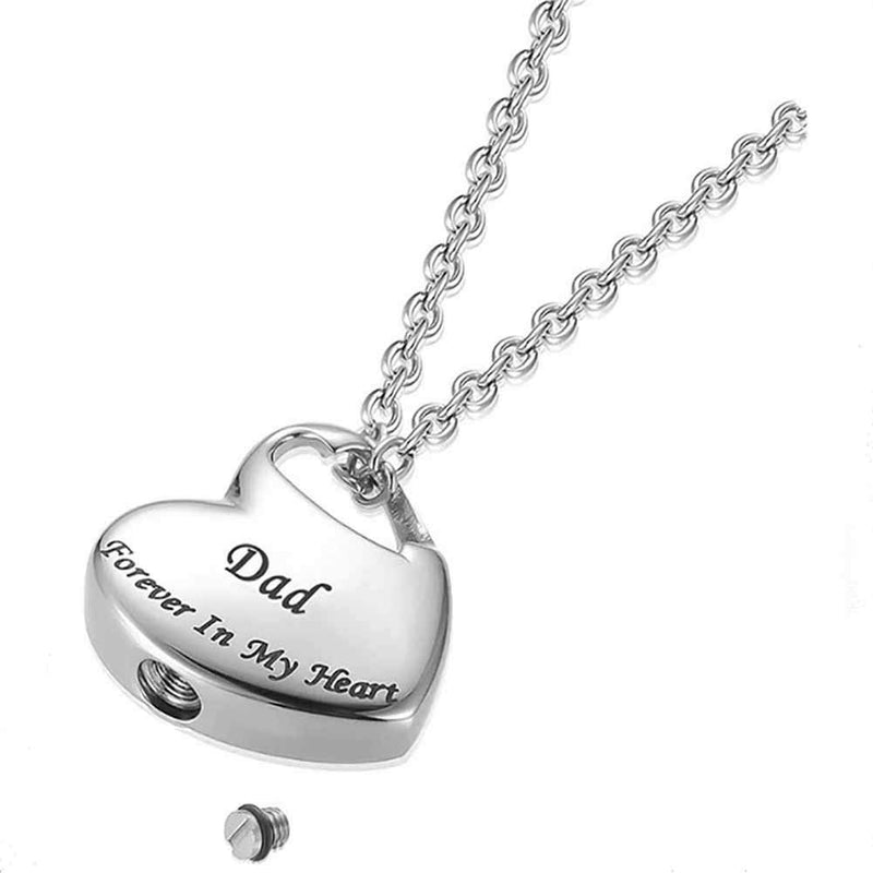 [Australia] - LuxglitterLin Heart Cremation Urn Necklace for Ashes Urn Locket Keepsake Memorial Pendant Jewelry Carved Forever in My Heart Dad 