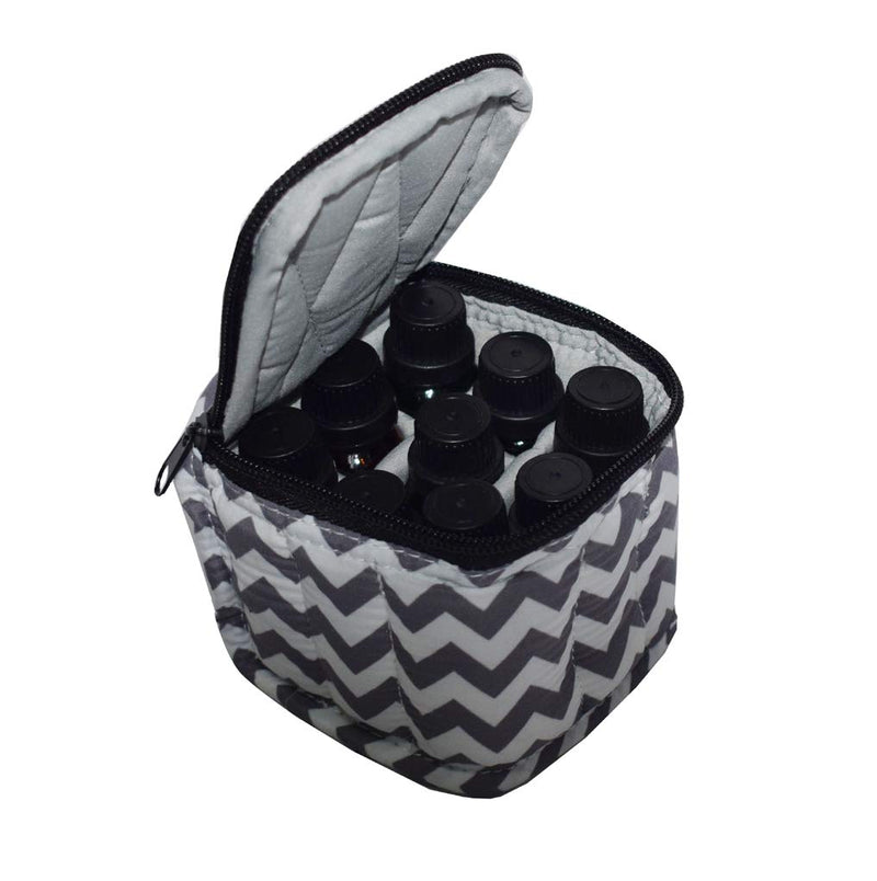 [Australia] - 9 Bottles Essential Oil Carrying Case Shockproof Essential Oils Organizer Travel Bag Suitable for 5ml,10ml,15ml Bottles or 10ml Roller Bottles with Portable Handle and Double Zipper (Chevron Grey) Chevron Grey 