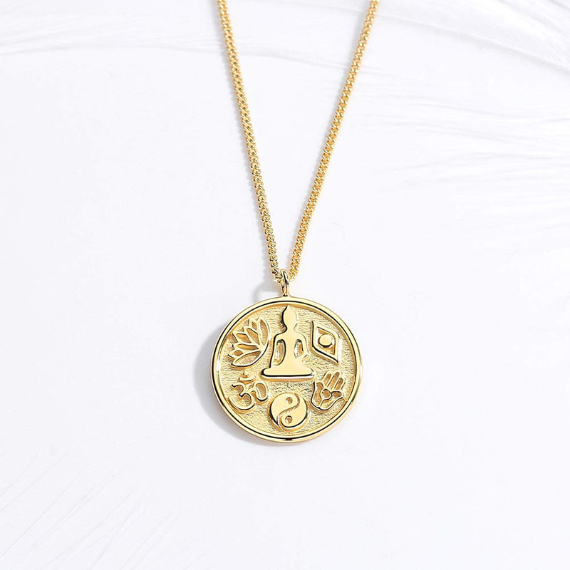 [Australia] - Kaletine Buddha Lotus Allah Taiji Hamsa Hand Evil Eye Pendant Necklace Sterling Silver in 14k Gold Chain 16-17-18" 