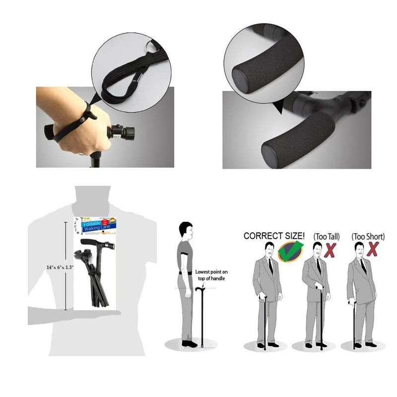 [Australia] - Folding Cane with Led Light, Adjustable Canes and Walking Sticks for Men and Women, Walking Cane Stick for Elderly with Cushion T Handle and Pivoting Quad Base 