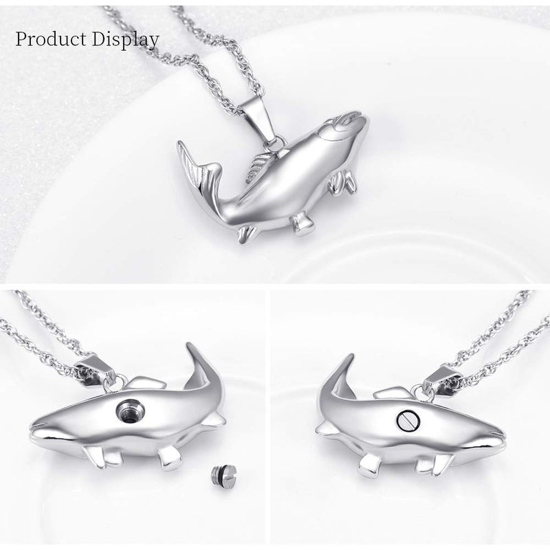 [Australia] - shajwo Cremation Fish Urn Necklace Jewelry for Women Men Keepsake Pendant Memorial Necklace Ash Holder Silver 