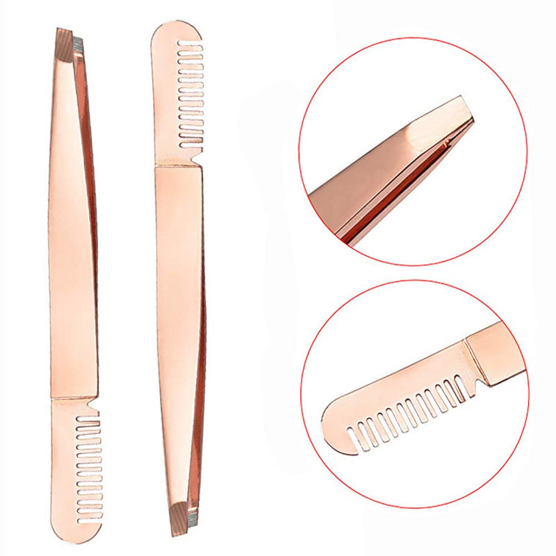 [Australia] - Amaok Eyebrow Tweezer with Comb - Tweezer Slant Tip, Professional Stainless Steel Slant Tip Tweezer - The Best Gold Precision Eyebrow Tweezers 