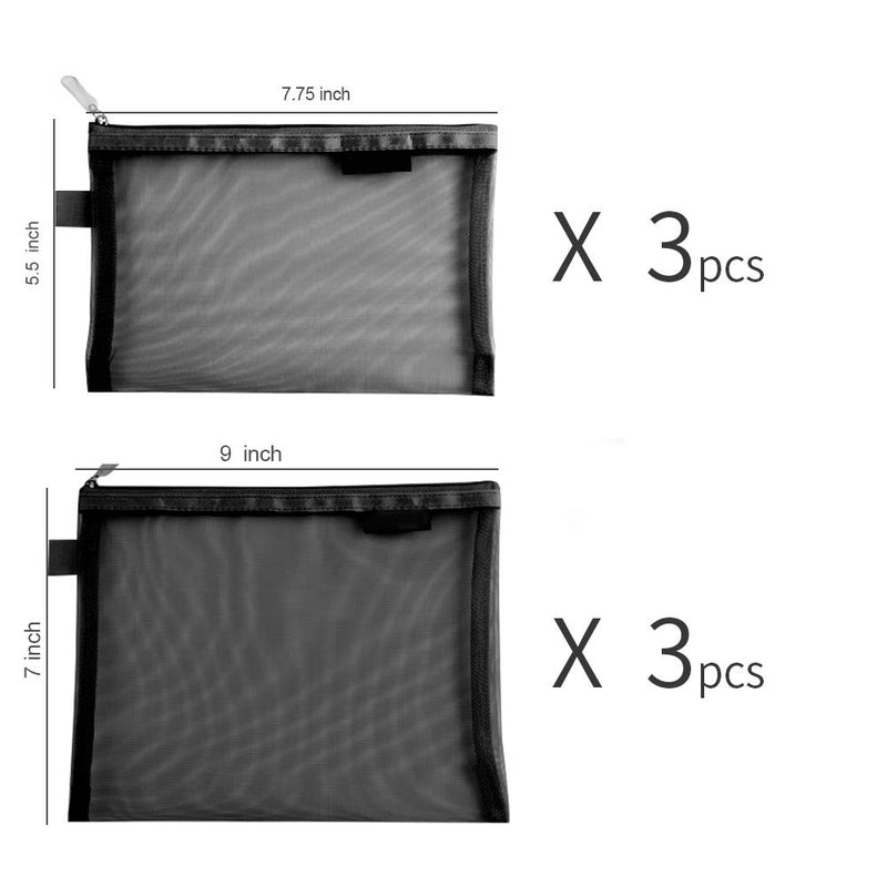 [Australia] - Topfinder Clear Cosmetic Bags Zip Makeup Mesh Bags Pencil Case Pouch Travel Toiletry Kit Set Storage Case ((6A+5A)3 Black) (6A+5A)*3 Black 