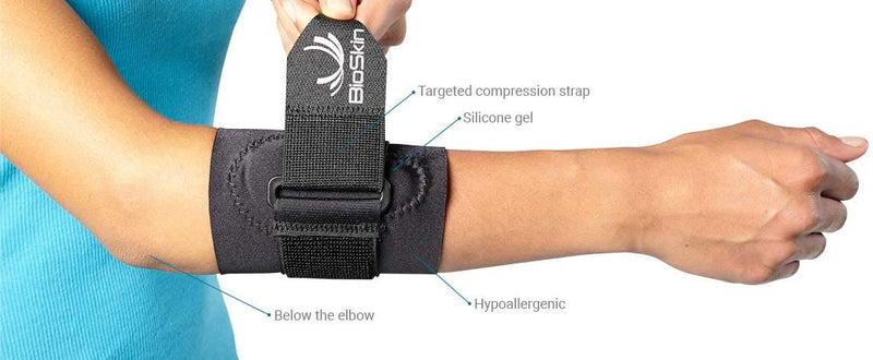 [Australia] - BIOSKIN Hypoallergenic Elbow Band with Compression Pad and Supportive Strap for Pain Relief from Tennis Elbow and Golfer's Elbow (Large) Large (Pack of 1) 