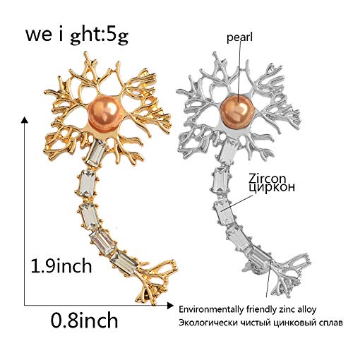 [Australia] - Neuron Pin with Zircon Brain Nerve Cell Medical Jewelry Doctor Medical School Jewelry Gifts Men Women Brooch silver 