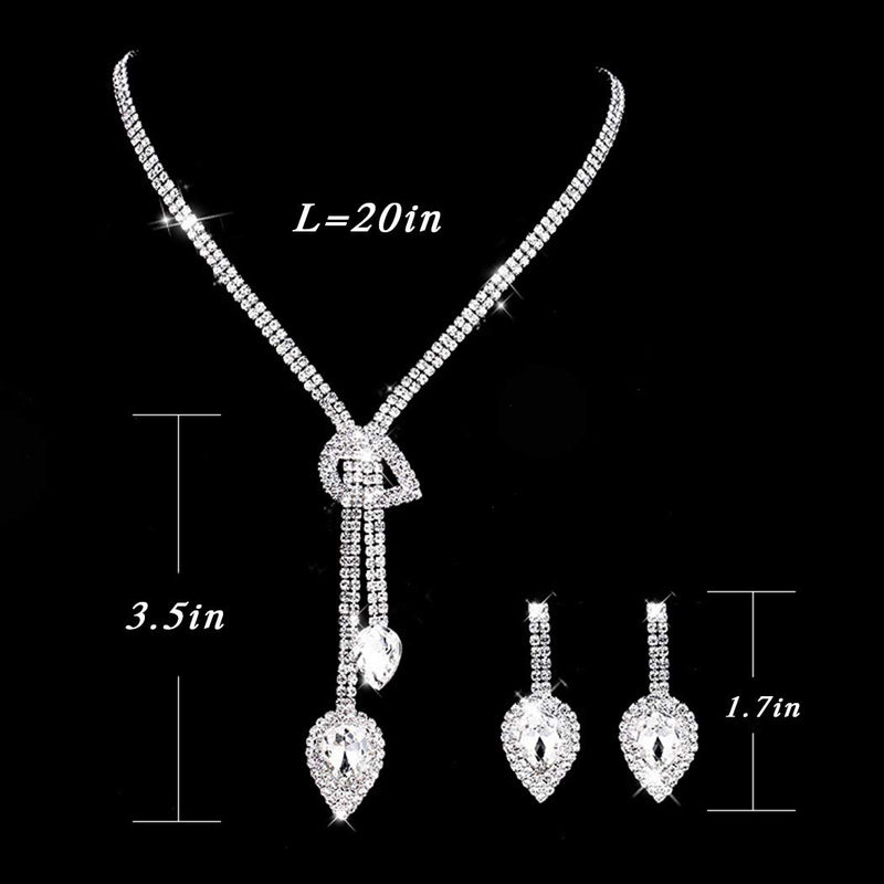 [Australia] - Augety Bride Wedding Necklace Silver Crystal Earrings Set Bridal Rhinestones Necklaces Jewelry Accessories for Women and Girls 