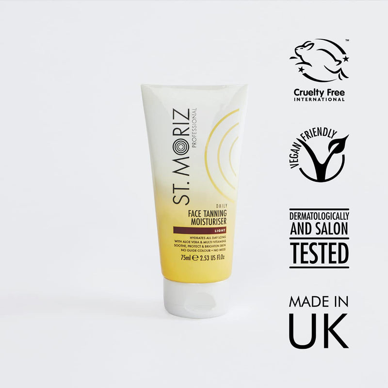 [Australia] - ST. MORIZ Professional Daily Face Tanning Moisturiser with Aloe Vera & Vitamin E, Gradual Vegan Fake Tan, Light, 75 ml 