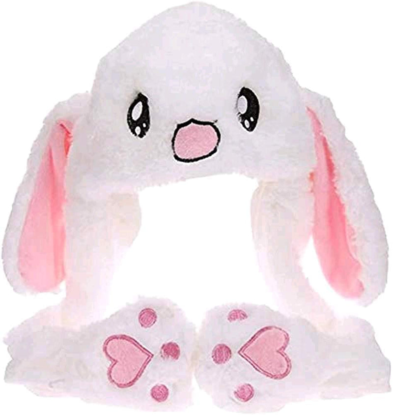 [Australia] - Rabbit Hat Ear Moving Jumping Hat Funny Bunny Plush Hat Cap for Women Girls, Cosplay Christmas Party Holiday Hat (White) 