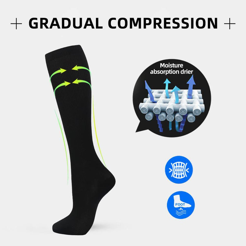 [Australia] - Compression Socks（7 Pair) for Women & Men Circulation 20-30mmhg Knee High Sock is Best Support for Athletic Running,Cycling L-XL Black 