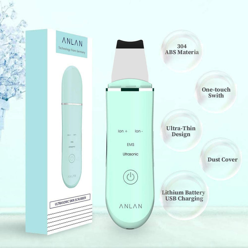 [Australia] - Face Skin Scrubber,ANLAN Electric Ultrasonic EMS Ion Face Cleanser Blackhead Remover Pores Cleaner Wrinkle Remover Comedone Extractor Skin Care Massager USB Rechargeable Beauty Tool Sky blue 