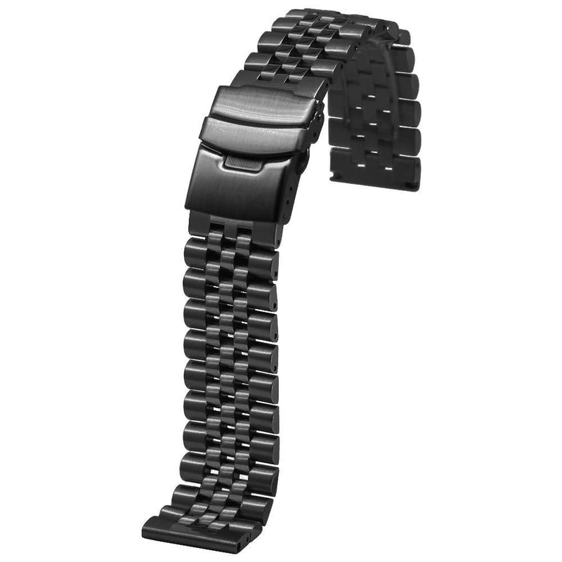 [Australia] - Super Brushed & Polished 3D Solid Stainless Steel Watch Bracelet Band 20mm 22mm Security Double Deployment Buckle Black 