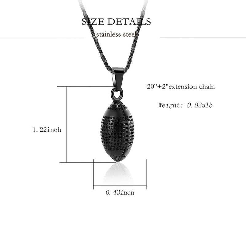 [Australia] - Yinplsmemory Football Memorial Keepsake Pendant Urn Necklace for Ashes Stainless Steel Cremation Jewelry for Ashes for Men Black 