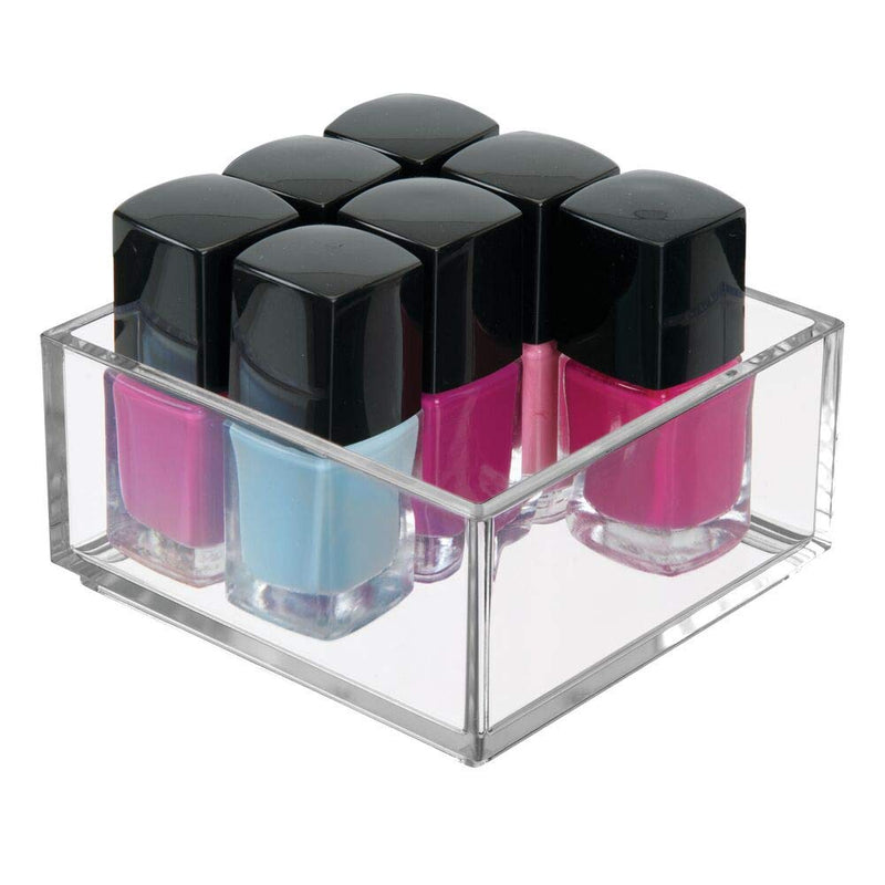 [Australia] - mDesign Small Plastic Makeup Organizer for Bathroom Drawers, Vanity, Countertop - Storage Bins for Eyeshadow Palettes, Lipstick, Lip Gloss, Blush, Concealers, Hair Ties - 4" Square - Clear 1 7.5 x 7.5 x 6 